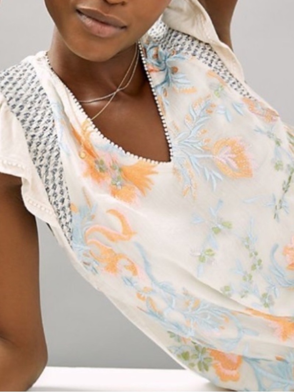 Tiny by Anthropologie Freida Floral Embroidered Top Boho Cottagecore - Picture 2 of 10